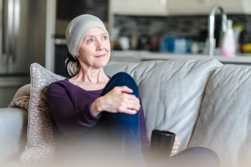 Cancer patient relaxing at home